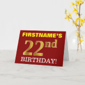Rouge, Imitation Or "22e anniversaire" Carte d'ann (Fleur jaune)