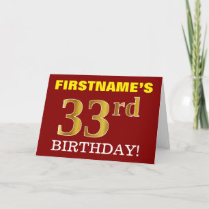 Rouge, Imitation Or "33e anniversaire" Carte d'ann