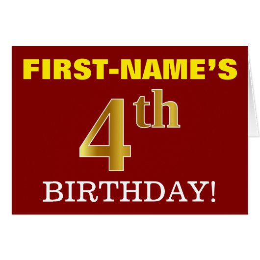 Rouge, Imitation Or "4e anniversaire" Carte d'anni (Devant horizontal)