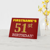 Rouge, Imitation Or "51ème anniversaire" Carte d'a (Fleur jaune)