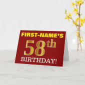 Rouge, Imitation Or "58e anniversaire" Carte d'ann (Fleur jaune)