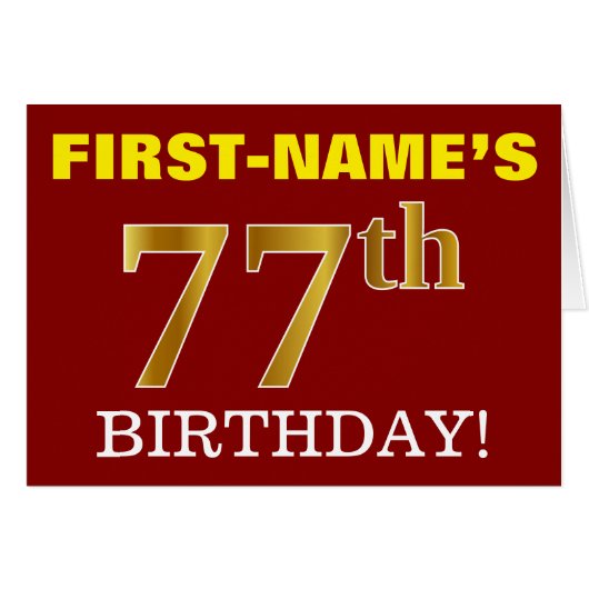 Rouge, Imitation Or "77th BIRTHDAY" Carte d'annive (Devant horizontal)