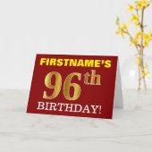 Rouge, Imitation Or "96e anniversaire" Carte d'ann (Fleur jaune)