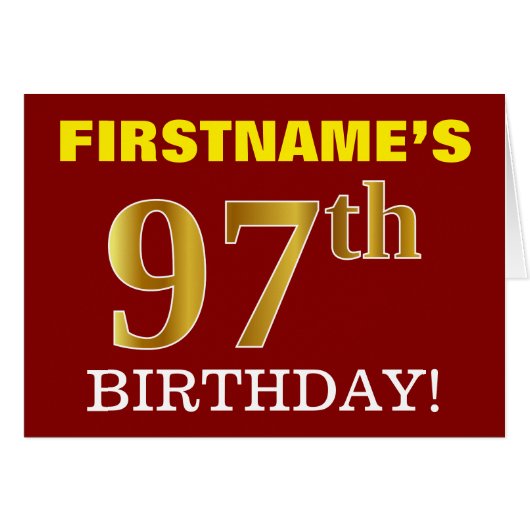 Rouge, Imitation Or "97th BIRTHDAY" Carte d'annive (Devant horizontal)