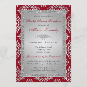 Rouge, invitation de Fête de la mariée de damassé