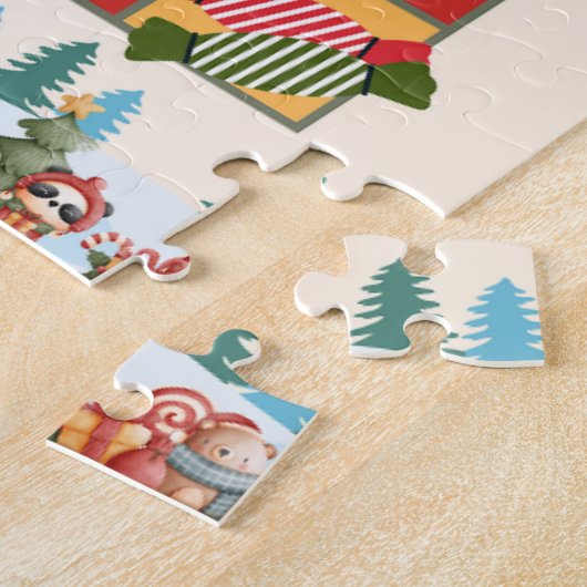 Rouge Jaune moderne Noël Bingo Jigsaw Puzzle (Côté)