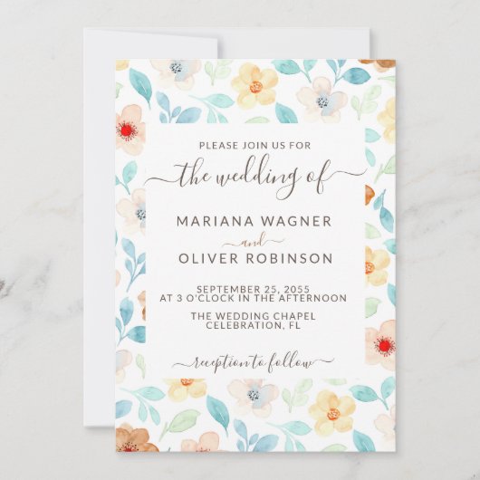 Rouge Jaune Simple Floral Élégant Invitation Scrip (Devant)