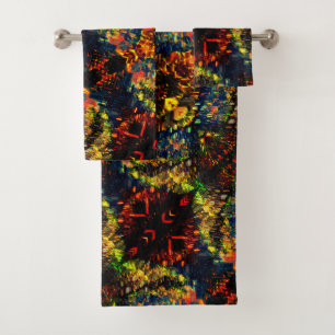 Rouge Jaune vert sur papier râpé foncé, Fleurs?