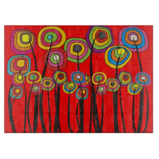 ROUGE lunatique de planche à découper de fleurs (Devant)