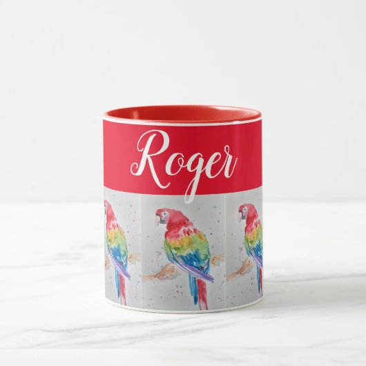 Rouge Macaw Oiseau Peinture Whimsical Art Mug (Centre)