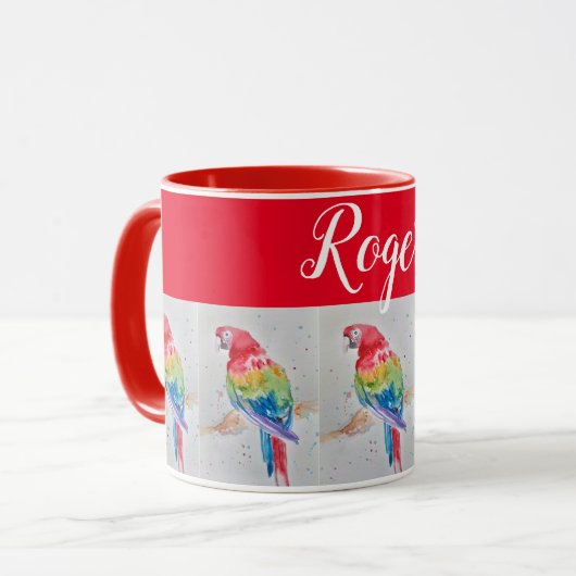Rouge Macaw Oiseau Peinture Whimsical Art Mug (Devant gauche)