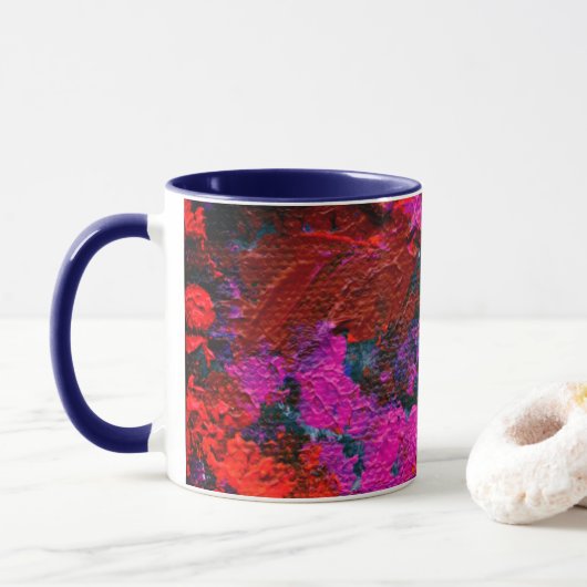 Rouge Magenta Bleu foncé Mug d'art Abstrait (Avec donut)