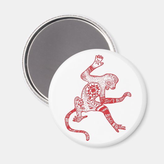 Rouge Mandala Fire Monkey Round Magnet (Recto/Verso)