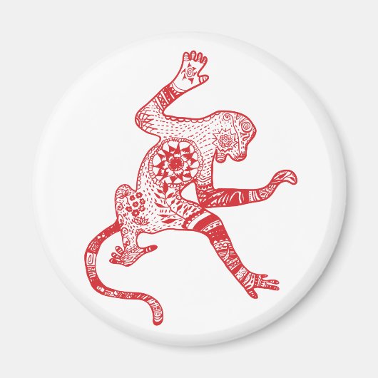 Rouge Mandala Fire Monkey Round Magnet (Devant)