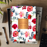 Rouge marine floral élégant rose or cuivre métalli<br><div class="desc">Luxuriant chic et glamour aquarelle professionnelle planner avec grand beau motif d'aquarelle peint à la main avec rose et magenta, corail et rouge bordeaux roses et fleurons avec le feuillage bleu profond de l'océan et avec un beige brillant en cuivre look métallique (carré) étiquette. Idéal pour les wedding planners |...</div>