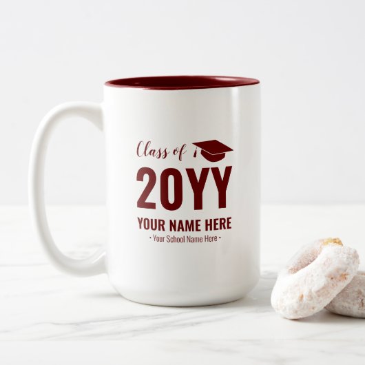 Rouge marron | Mug personnalisé cadeau de diplôme  (Avec donut)