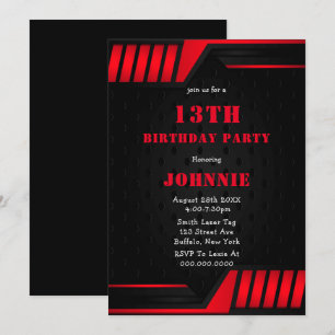 Rouge métallique Noir 13e anniversaire Invitations