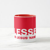 Rouge moderne BLESSÉ Au Nom De Jésus Mug Chrétien (Centre)