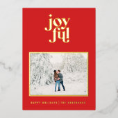 Rouge moderne joyeuse 1 photo foil carte de vacanc (Recto)