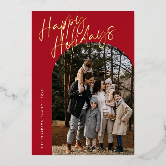 Rouge moderne Script Joyeux Vacances Arch 2 Photo (Recto)