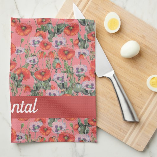 Rouge Motif serviette de cuisine personnalisée (Quart Plié)