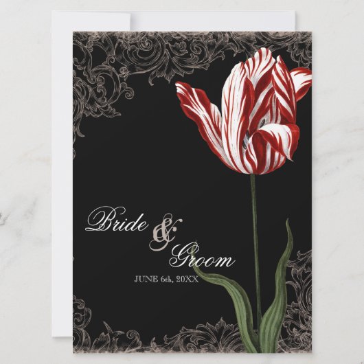 Rouge n blanc rayé Tulipe - Faire-part de mariage (Dos)