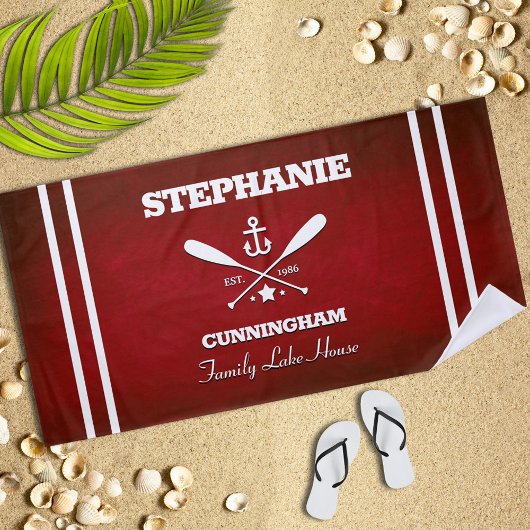 Rouge Nautique thème Serviette de plage rayée