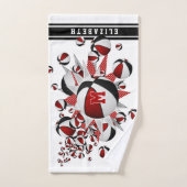 rouge noir basketballs stars filles monogrammed (Serviette à main)