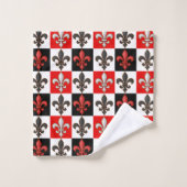Rouge Noir Blanc À damiers Fleur de lis Design (Gant de toilette)
