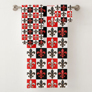 Rouge Noir Blanc À damiers Fleur de lis Design
