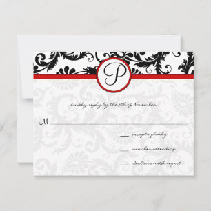 Rouge noir blanc Damas Floral Swirl Cartes RSVP