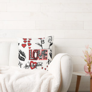 Rouge Noir Blanc Valentine Motif Jeter Oreiller