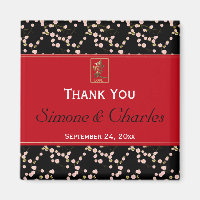 Rouge Noir Cerise Fleurs Mariage Favor Magnet