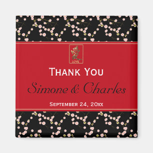 Rouge Noir Cerise Fleurs Mariage Favor Magnet