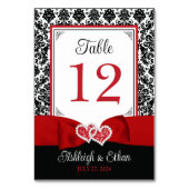 Rouge, Noir Coeurs d'Amour Mariage Numéro de table (Dos)
