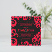 Rouge noir damask tourbillonner les invitations de (Debout devant)