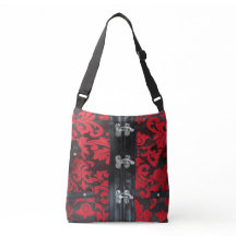 Rouge noir dentelle Steampunk Croix Sac fourre-tou