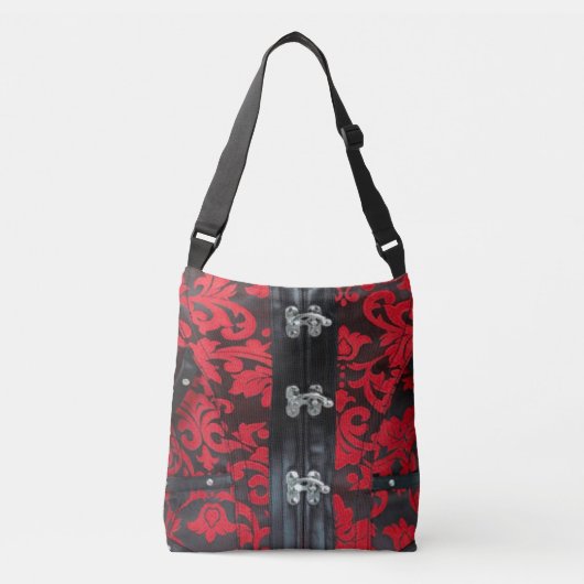 Rouge noir dentelle Steampunk Croix Sac fourre-tou (Devant)