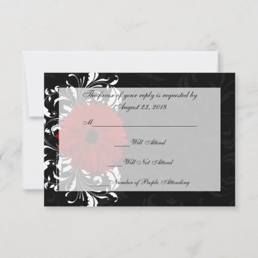 Rouge, Noir et Blanc Scroll Gerbera Daisy RSVP (Dos)