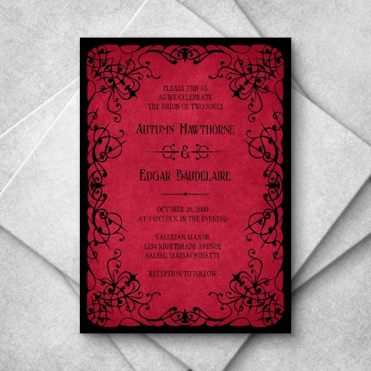Rouge noir Faire-part de mariage gothique