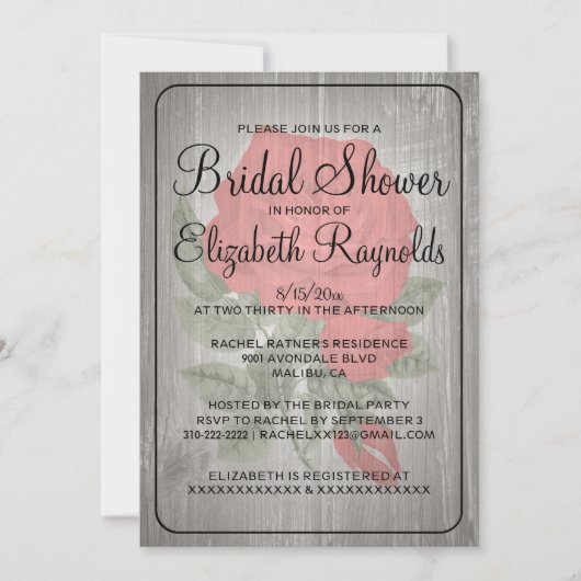Rouge Noir Rustique Floral Invitations de douche n (Devant)