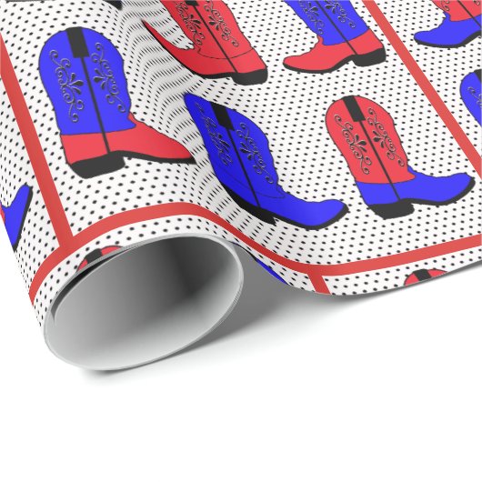 Rouge Occidental? Blue Cowboy Boots Papier cadeau (Coin rond)