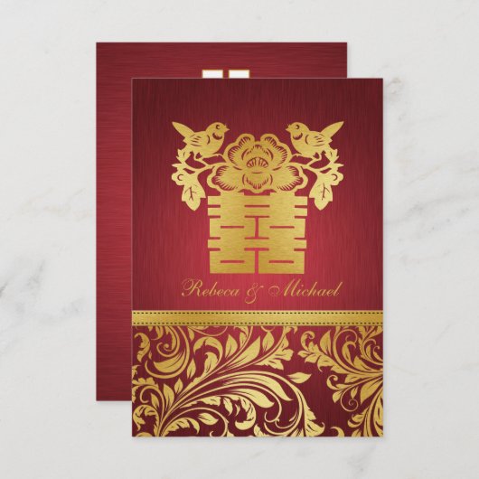 Rouge & Or Damask, chinois Double Happiness RSVP (Devant / Derrière)