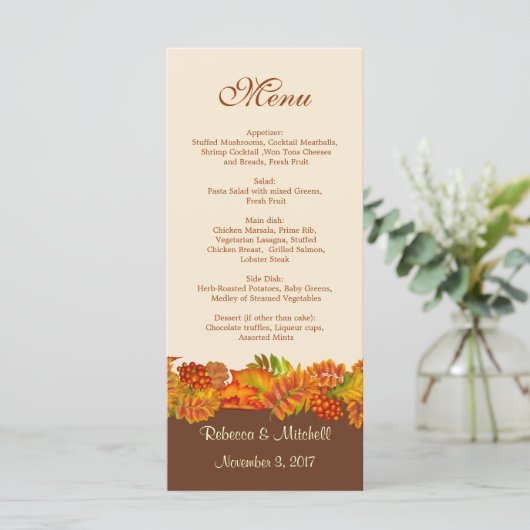 Rouge or Feuilles d'automne Mariage Menu Carte Rac (Debout devant)
