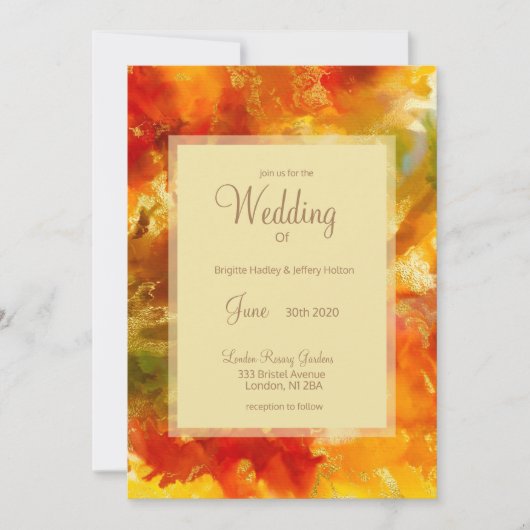 Rouge, or, orange, encre verte invitations de mari (Devant)