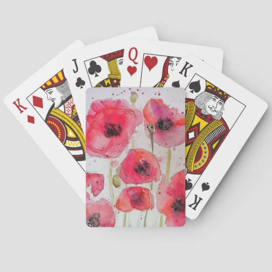 Rouge Pavot Aquarelle Fleur Jeu de cartes (dos)