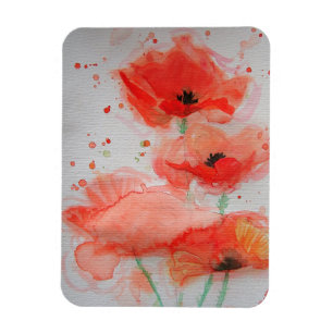 Rouge Pavot Art Floral Fleurs Aquarelle Magnet