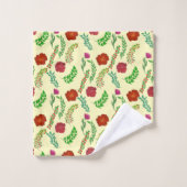 ROUGE PEONY ET FLEURS POPPY AVEC FEUILLES VERTS (Gant de toilette)