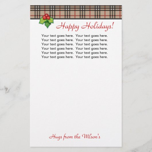 Rouge personnel de papeterie de Noël de plaid (Devant)