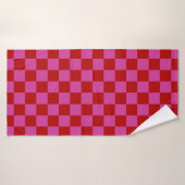 Rouge + Pink Check À damiers Motif de tableau de b (Serviette de bain)